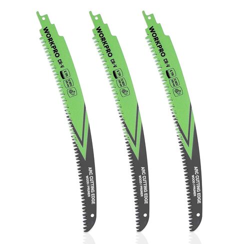WORKPRO 12-Inch Arc Edge Reciprocating Saw Blades, 6TPI for Pruning, 3 Pack | Curved Arc Edge, Triple-Ground Teeth, CR-V Steel, Fast Clean Cuts, Universal Shank for Wood Pruning, Tree Trimming in Kuwait