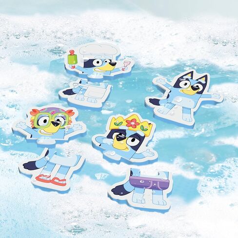Tomy Toomies Bluey Bath Puzzle - Mix and Match Bluey Puzzle - Foam Toddler Bath Toys - Includes Mesh Bag Bath Toy Storage with Suction Cups - 8 Count - 18 Months and Up in Saudi Arabia