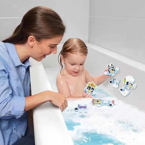 Tomy Toomies Bluey Bath Puzzle - Mix and Match Bluey Puzzle - Foam Toddler Bath Toys - Includes Mesh Bag Bath Toy Storage with Suction Cups - 8 Count - 18 Months and Up in Saudi Arabia