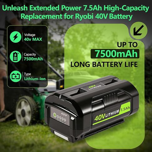 SANIU 7.5Ah Replacement for Ryobi 40V Lithium ion Battery OP4060 Compatible with Ryobi 40-Volt Max Battery OP4040 OP40401 OP4026 OP40261 OP4050A in Kuwait