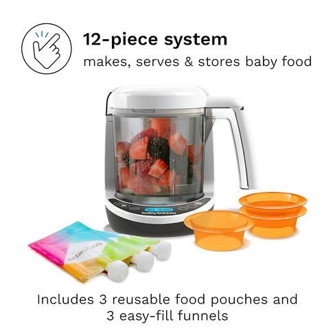Baby Brezza One Step Baby Food Maker Deluxe – Auto shut Off, Dishwasher Safe Cooker and Blender to Steam + Puree Organic Food for Infants + Toddlers - Set of 3 Pouches + 3 Funnels in Saudi Arabia