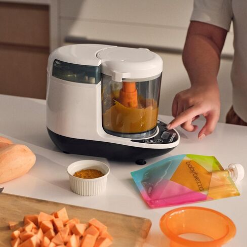 Baby Brezza One Step Baby Food Maker Deluxe – Auto shut Off, Dishwasher Safe Cooker and Blender to Steam + Puree Organic Food for Infants + Toddlers - Set of 3 Pouches + 3 Funnels in Saudi Arabia