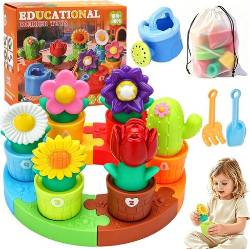 Montessori Flower Garden Soft Sorting Toys for Toddlers 1-3 | Shape & Color Matching Fine Motor Skills, Baby Bath Toys, Educational Learning Toy, First Birthday Gift for Baby Boys & Girls in Saudi Arabia