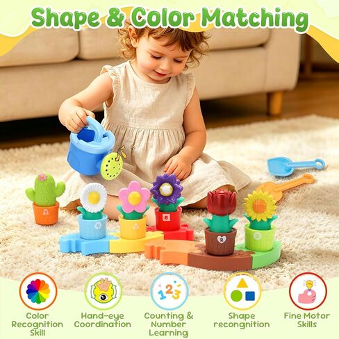 Montessori Flower Garden Soft Sorting Toys for Toddlers 1-3 | Shape & Color Matching Fine Motor Skills, Baby Bath Toys, Educational Learning Toy, First Birthday Gift for Baby Boys & Girls in Saudi Arabia