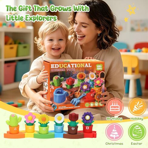 Montessori Flower Garden Soft Sorting Toys for Toddlers 1-3 | Shape & Color Matching Fine Motor Skills, Baby Bath Toys, Educational Learning Toy, First Birthday Gift for Baby Boys & Girls in Saudi Arabia