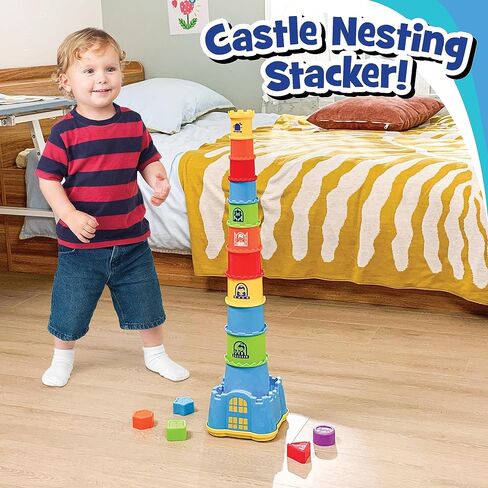 HAP-P-KID Toddler Baby Castle Stacking Nesting Cups, Infant Shape Sorting Blocks, Stack and Nest Sand Bath Stacker, Birthday Baby Gifts for 12 13 14 15 16 18 24 Months, 1 2 3 4 Year Old in Saudi Arabia