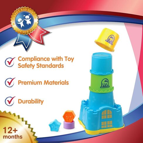 HAP-P-KID Toddler Baby Castle Stacking Nesting Cups, Infant Shape Sorting Blocks, Stack and Nest Sand Bath Stacker, Birthday Baby Gifts for 12 13 14 15 16 18 24 Months, 1 2 3 4 Year Old in Saudi Arabia