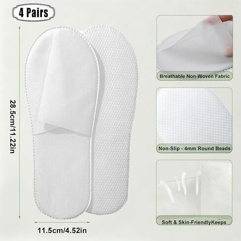 Disposable Slippers for Guests, White, 4 Pairs, Travel Use in Saudi Arabia