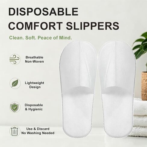 Disposable Slippers for Guests, White, 4 Pairs, Travel Use in Saudi Arabia