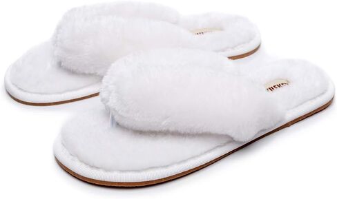 FAYUEKEY Women's Fuzzy Plush Flip Flops Memory Foam Spa Slippers Indoor Outdoor Anti-Slip House Shoes in Saudi Arabia