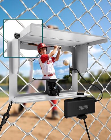 Stouchi Game Changer Mounting Kit, Fence Mount with Adjustable Sun Shade Power Bank Clip, Stable No-Shake Recording Kit for iPhone, Samsung, GoPro, Mevo Start for Baseball Softball Tennis-Silver in Kuwait