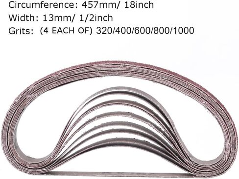 1/2 inch x 18 inch Sanding Belts, 320/400/600/800/1000 Fine Grits, Belt Sander Tool for Woodworking, Metal Polishing, 20 Pack Aluminum Oxide Sanding Belt in Saudi Arabia