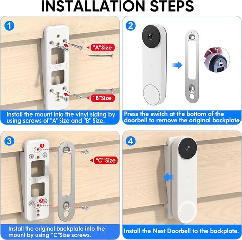 Vinyl Siding Mount for Google Nest Doorbell (Battery), Adjustable Angle Doorbell Wedge Corner Mounting Bracket Kit for Nest Doorbell, Solve Siding Tilt Problem (4" Standard Vinyl Siding Only) in Saudi Arabia