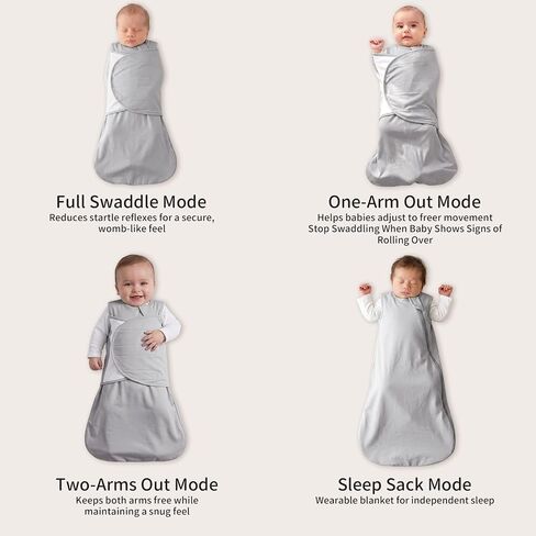 Rayon Made from Bamboo 1.0 TOG Adjustable Swaddle Sleep Sack 3-6 Months | 4-Way Adjustable Transitional Swaddle 2-Way Zipper Baby Wearable Blanket in Saudi Arabia