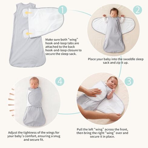 Rayon Made from Bamboo 1.0 TOG Adjustable Swaddle Sleep Sack 3-6 Months | 4-Way Adjustable Transitional Swaddle 2-Way Zipper Baby Wearable Blanket in Saudi Arabia