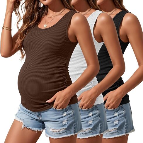RIYIPER 3 Pack Tops Women's Paternity Tank ، وقمصان الحمل القطن بلا أكمام in Kuwait
