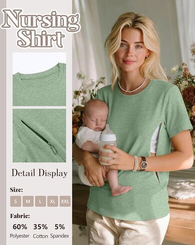 3 Pack Women's Nursing Shirts, 3-Color, Medium | Breastfeeding Zippers, Loose Fit, Short Sleeve, Maternity Tops, Pregnancy Clothes, Nursing, Hospital, Daily Wear in Saudi Arabia