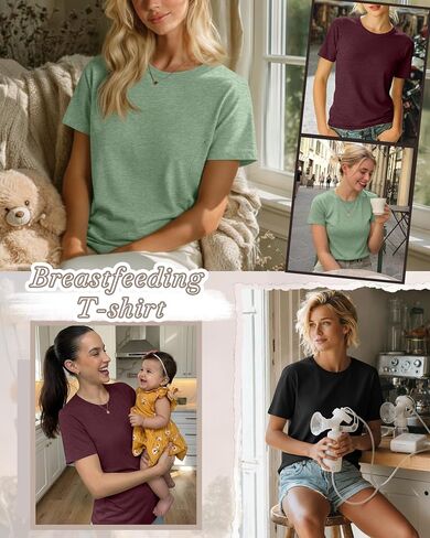 3 Pack Women's Nursing Shirts, 3-Color, Medium | Breastfeeding Zippers, Loose Fit, Short Sleeve, Maternity Tops, Pregnancy Clothes, Nursing, Hospital, Daily Wear in Saudi Arabia