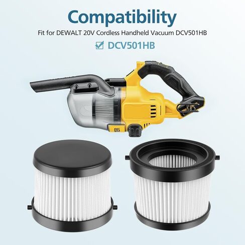 مرشح فراغ DCV5011H HEPA للمكنسة الكهربائية المحمولة DEWALT DCV501HB | ملاءمة مثالية، قابلة للغسل، قابلة لإعادة الاستخدام، تصفية عالية الكفاءة، 4 عبوات من مرشحات الفراغ مع 8 مرشحات ذات أكمام رغوية وفرشاة واحدة in Kuwait