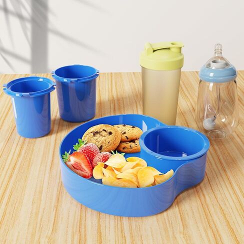 Car Seat Snack Tray for Kids: Kids Car Travel Tray with Cup Holder, Toddlers Road Trip Essential, Snacks Food Plate for Stroller, SnackTray with a Cup Holder (2, blue) in Saudi Arabia