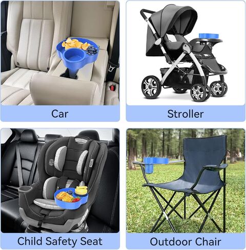 Car Seat Snack Tray for Kids: Kids Car Travel Tray with Cup Holder, Toddlers Road Trip Essential, Snacks Food Plate for Stroller, SnackTray with a Cup Holder (2, blue) in Saudi Arabia