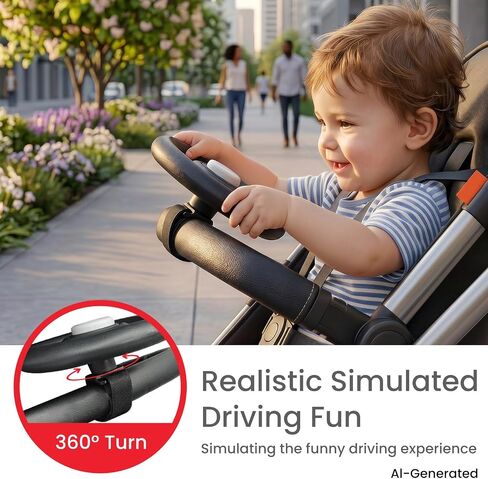 Stroller Steering Wheel Toy Black | Interactive Simulated Steering Wheel for Stroller Shopping Carts Wagon/Shopping Cart Attachment for Kids in Kuwait
