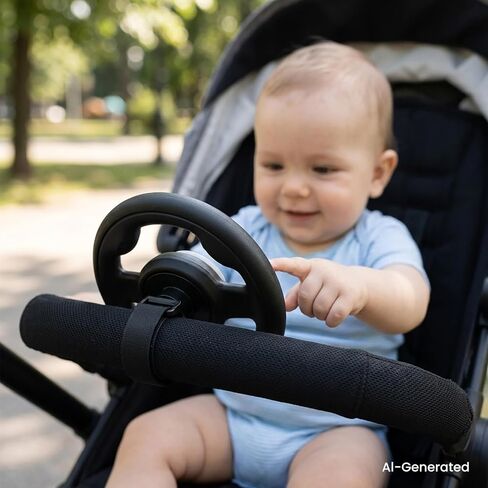 Stroller Steering Wheel Toy Black | Interactive Simulated Steering Wheel for Stroller Shopping Carts Wagon/Shopping Cart Attachment for Kids in Kuwait