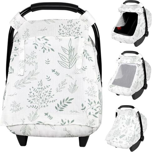 Muslin Baby Car Seat Cover with Extra Large Mesh Window, Breathable Infant Car Seat Canopy Cover for Summer, Universal Car Seat Stroller Cover for Boys and Girls (Floral) in Saudi Arabia