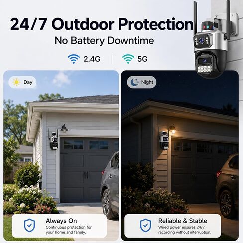 Outdoor Camera, Dual Lens PTZ 6MP Security Camera Outdoor, 6X Digital Zoom, Auto Tracking, Color Night Vision, 5G/2.4G Dual-Band WiFi, Plug-in Power, 2-Way Audio, IP66 Waterproof in Saudi Arabia