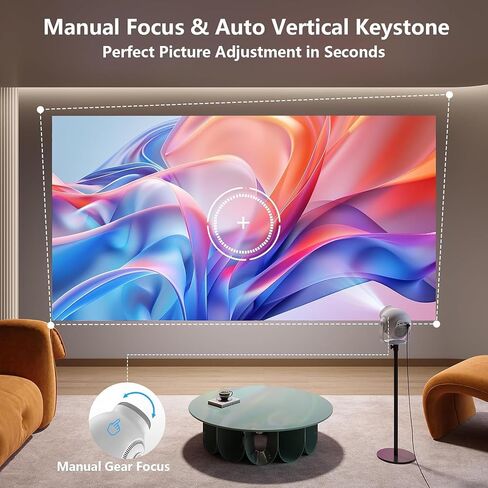 Smart Mini Projector with WiFi 6 and Bluetooth 5.4, White | Android 14 OS, Built-in Apps, 270° Rotation, Support 1080P 4K, Portable Projector for Home Theater, Bedroom, Outdoor Movies in Saudi Arabia