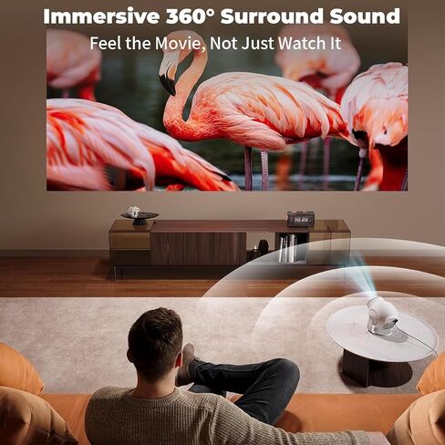 Smart Mini Projector with WiFi 6 and Bluetooth 5.4, White | Android 14 OS, Built-in Apps, 270° Rotation, Support 1080P 4K, Portable Projector for Home Theater, Bedroom, Outdoor Movies in Saudi Arabia