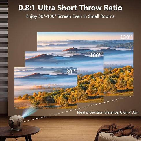 Smart Mini Projector with WiFi 6 and Bluetooth 5.4, White | Android 14 OS, Built-in Apps, 270° Rotation, Support 1080P 4K, Portable Projector for Home Theater, Bedroom, Outdoor Movies in Saudi Arabia