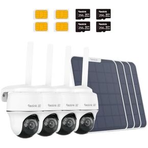 REOLINK 4K 4G LTE 360° Cellular Security Camera Wireless Outdoor +256G SD Card - 4Pack, No WiFi Solar Powered, SIM Card Included, 8MP Color Night Vision, Local/Cloud Storage, Go PT Ultra+Solar Panel 2 in Saudi Arabia