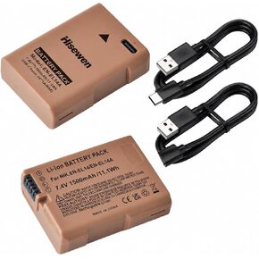 بطارية EN-EL14 مع مدخل USB-C، عبوتان بطارية EN-EL14A بقدرة 1500 مللي أمبير في الساعة لكاميرات Nikon D3100 D3200 D3300 D3400 D3500 D5100 D5200 D5300 D5500 D5600 DF Coolpix P7000 P7100 P7700 P7800 in Kuwait