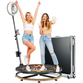 31.5 Inch 360 Photo Booth Machine with RGB Strip Light, Flight Case | Chacktok App Control, Automatic Rotating Platform, Ring Light, Fits 3-5 People, Ideal for Parties, Weddings and Events in Saudi Arabia