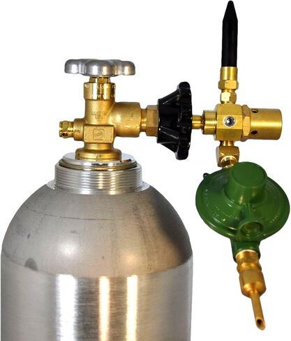Balloon Filler Inflator E2802HT-DV Helium Gas Latex & Mylar Regulator | Brass Material | with Rubber Tilt Auto Shut Off Valve | Hand Tight Connection | Made in USA in Kuwait