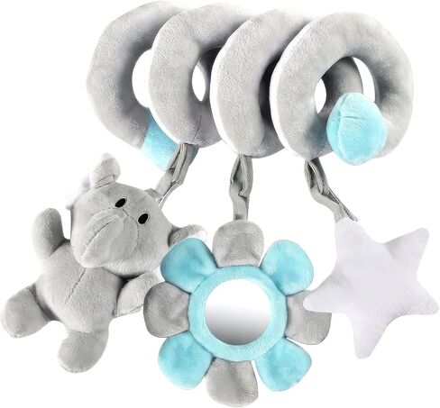 Car Seat Toys Spiral Hanging Elephant, Baby 0-6-12 Months Newborn, Carseat Hanging for Stroller Toys & Crib Hanging, with Rattle BB Squeaker Mirror, Baby Car Seat for Babies Boy Girl in Kuwait