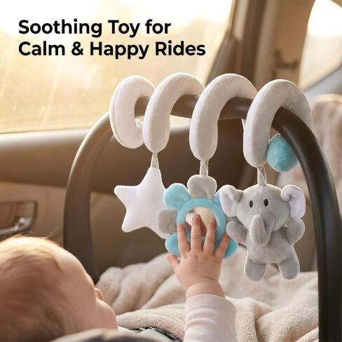 Car Seat Toys Spiral Hanging Elephant, Baby 0-6-12 Months Newborn, Carseat Hanging for Stroller Toys & Crib Hanging, with Rattle BB Squeaker Mirror, Baby Car Seat for Babies Boy Girl in Kuwait