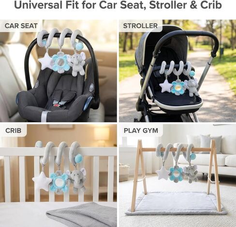 Car Seat Toys Spiral Hanging Elephant, Baby 0-6-12 Months Newborn, Carseat Hanging for Stroller Toys & Crib Hanging, with Rattle BB Squeaker Mirror, Baby Car Seat for Babies Boy Girl in Kuwait