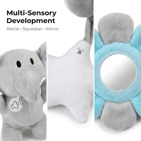 Car Seat Toys Spiral Hanging Elephant, Baby 0-6-12 Months Newborn, Carseat Hanging for Stroller Toys & Crib Hanging, with Rattle BB Squeaker Mirror, Baby Car Seat for Babies Boy Girl in Kuwait
