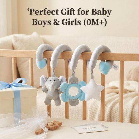 Car Seat Toys Spiral Hanging Elephant, Baby 0-6-12 Months Newborn, Carseat Hanging for Stroller Toys & Crib Hanging, with Rattle BB Squeaker Mirror, Baby Car Seat for Babies Boy Girl in Kuwait