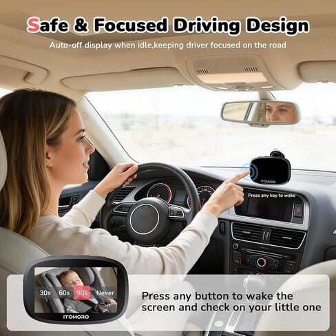 Itomoro Wireless Dual Baby Car Camera for 2 Kids, 5'' Rechargeable Split Screen HD Display with 2 Cameras, Car Monitor for Baby Max Range 1000FT, IR Night Vision, 360° Rotatable Rear Facing Mirrors in Saudi Arabia