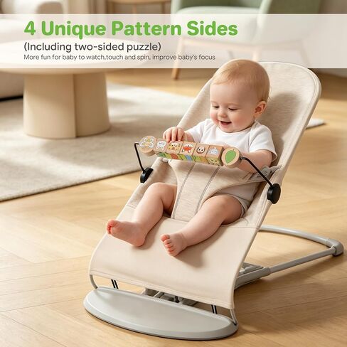 Bouncer Toy Bar Fits Baby Bjorn Bouncers, Attachment Tight and Secure Fit, Rotatable 4-Sided Different Pattern Wooden Cube, Fun to Watch Touch Spin Entertain Baby While Parents Work/Rest in Saudi Arabia