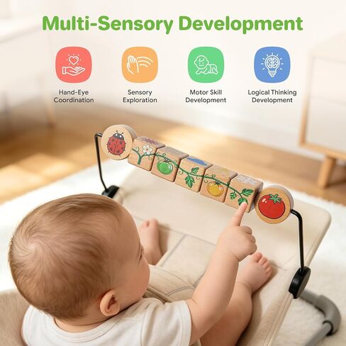 Bouncer Toy Bar Fits Baby Bjorn Bouncers, Attachment Tight and Secure Fit, Rotatable 4-Sided Different Pattern Wooden Cube, Fun to Watch Touch Spin Entertain Baby While Parents Work/Rest in Saudi Arabia
