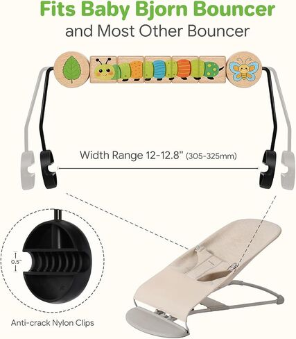 Bouncer Toy Bar Fits Baby Bjorn Bouncers, Attachment Tight and Secure Fit, Rotatable 4-Sided Different Pattern Wooden Cube, Fun to Watch Touch Spin Entertain Baby While Parents Work/Rest in Saudi Arabia