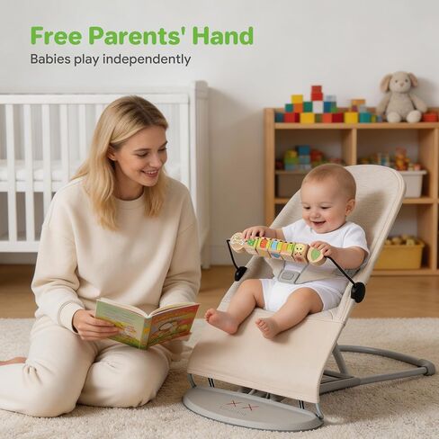 Bouncer Toy Bar Fits Baby Bjorn Bouncers, Attachment Tight and Secure Fit, Rotatable 4-Sided Different Pattern Wooden Cube, Fun to Watch Touch Spin Entertain Baby While Parents Work/Rest in Saudi Arabia