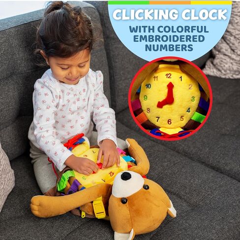 Buckle Toys, Billy Bear Backpack, Measures 18 x 7 Inches, Sensory Travel | Montessori Toddler Backpack, Buckles & Learning Activities, Busy Board Stuffed Animal for Fine Motor Skills in Kuwait