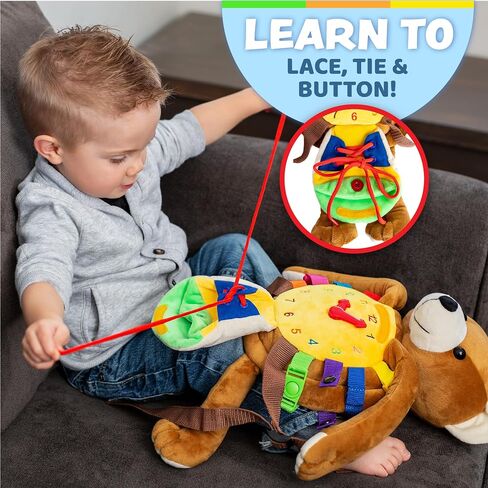 Buckle Toys, Billy Bear Backpack, Measures 18 x 7 Inches, Sensory Travel | Montessori Toddler Backpack, Buckles & Learning Activities, Busy Board Stuffed Animal for Fine Motor Skills in Kuwait