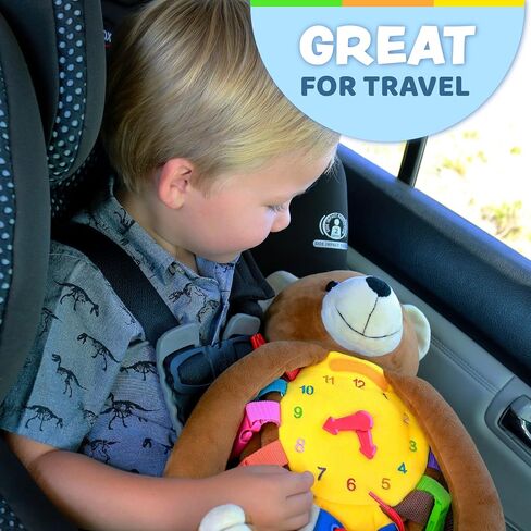 Buckle Toys, Billy Bear Backpack, Measures 18 x 7 Inches, Sensory Travel | Montessori Toddler Backpack, Buckles & Learning Activities, Busy Board Stuffed Animal for Fine Motor Skills in Kuwait