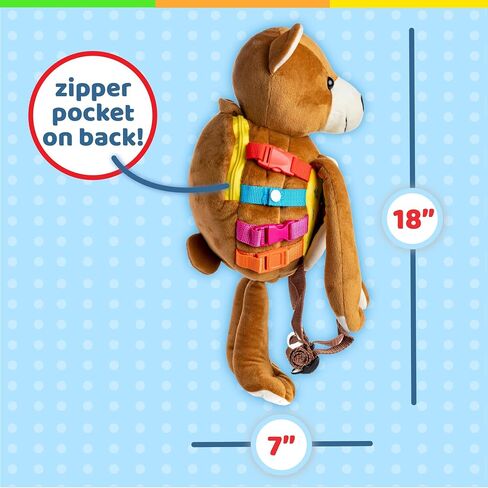 Buckle Toys, Billy Bear Backpack, Measures 18 x 7 Inches, Sensory Travel | Montessori Toddler Backpack, Buckles & Learning Activities, Busy Board Stuffed Animal for Fine Motor Skills in Kuwait